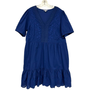 Cotton blue eyelet dress Size 20T lined Summer short sleeve lace Curvy Girl